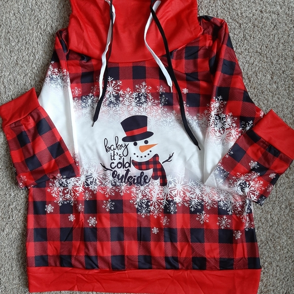 Rotita - So cute! Snowman Print Drawstring Red Sweatshirt - Size: L - Picture 5 of 9